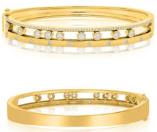 .83CT DIAMOND 14KT YELLOW GOLD ROUND 3 ROW ETOILE FLOATING CUFF BANGLE BRACELET