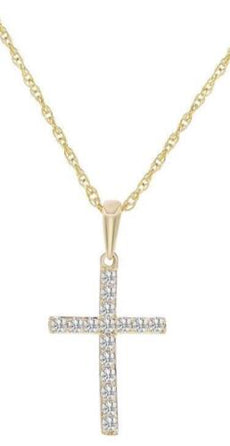 ESTATE .10CT DIAMOND 14KT YELLOW GOLD 3D CLASSIC ROUND CROSS FLOATING PENDANT