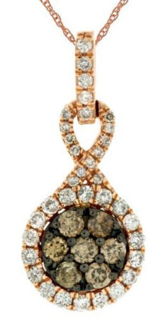 .62CT WHITE & CHOCOLATE FANCY DIAMOND 14K ROSE GOLD FLOWER HALO FLOATING PENDANT