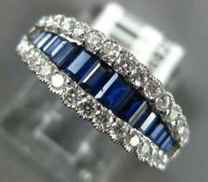 1.29CT DIAMOND & AAA SAPPHIRE 18KT WHITE GOLD ROUND & BAGUETTE ANNIVERSARY RING