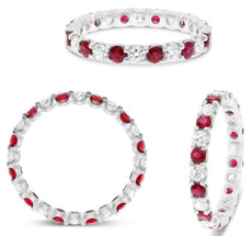 1.45CT DIAMOND & AAA RUBY 14KT WHITE GOLD 3D ROUND WEDDING BAND ANNIVERSARY RING