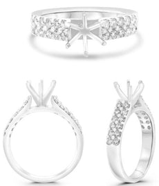 .67CT DIAMOND 14KT WHITE GOLD 3D ROUND SIX PRONG 2 ROW SEMI MOUNT ENGAGMENT RING