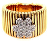ESTATE .35CT DIAMOND 18KT WHITE AND YELLOW GOLD 3D CLASSIC FLOWER COBRA FUN RING