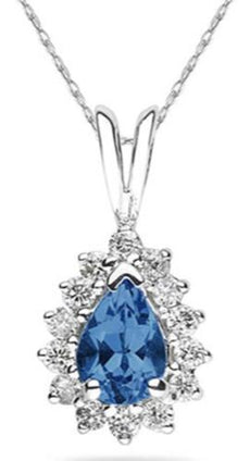 1.49CT DIAMOND & AAA SAPPHIRE 14K WHITE GOLD PEAR SHAPE & ROUND FLOATING PENDANT