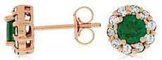 ESTATE 1.35CT DIAMOND & AAA EMERALD 14KT ROSE GOLD CLASSIC FLOWER STUD EARRINGS