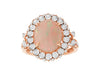 LARGE 3.25CT DIAMOND & AAA OPAL 14KT ROSE GOLD 3D OVAL & ROUND FLOWER LOVE RING