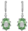LARGE 11.08CT DIAMOND & AAA GREEN AMETHYST 14KT WHITE GOLD OVAL FLOWER EARRINGS
