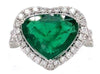 LARGE 4.26CT DIAMOND & AAA EMERALD 18KT WHITE GOLD HEART SHAPE ENGAGEMENT RING