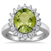 4.72CT DIAMOND & AAA PERIDOT 14KT WHITE GOLD OVAL & ROUND ENGAGEMENT FLOWER RING