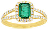 ESTATE 1.45CT DIAMOND & AAA EMERALD 14KT YELLOW GOLD SQUARE HALO ENGAGEMENT RING