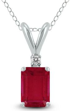 .77CT DIAMOND & AAA RUBY 14KT WHITE GOLD 3D EMERALD CUT & ROUND FLOATING PENDANT