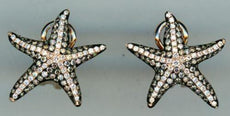 LARGE 1.10CT WHITE & CHOCOLATE FANCY DIAMOND 14KT ROSE GOLD 3D STARFISH EARRINGS