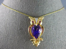35.13CT DIAMOND & AAA RUBY & AMETHYST 14KT 2 TONE GOLD OWL FLOATING PENDANT PIN