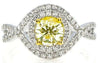 1.32CT WHITE & FANCY YELLOW DIAMOND 18KT 2 TONE GOLD DOUBLE HALO ENGAGEMENT RING