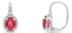 2.61CT DIAMOND & AAA RUBY 18K WHITE GOLD OVAL & ROUND LEVERBACK HANGING EARRINGS