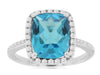 5.1CT DIAMOND & AAA BLUE TOPAZ 14K WHITE GOLD 3D CUSHION SQUARE HALO LOVE RING