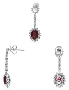 ESTATE 4.57CT DIAMOND & AAA RUBY 18KT WHITE GOLD 3D FLOWER FUN HANGING EARRINGS