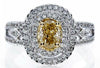 1.29CT WHITE & FANCY YELLOW DIAMOND 18KT 2 TONE GOLD DOUBLE HALO ENGAGEMENT RING