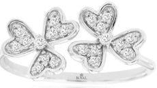 ESTATE .15CT DIAMOND 14KT WHITE GOLD ROUND MULTI HEART DOUBLE FLOWER LOVE RING