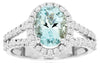 2.17CT DIAMOND & AAA AQUAMARINE 14K WHITE GOLD OVAL & ROUND HALO ENGAGEMENT RING