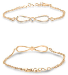 .23CT DIAMOND 14KT ROSE GOLD 3D ROUND INFINITY BOW TIE ADJUSTABLE LOVE BRACELET