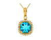 2.78CT DIAMOND & AAA BLUE TOPAZ 14K YELLOW GOLD CUSHION & ROUND FLOATING PENDANT