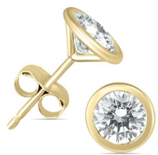 ESTATE .50CT DIAMOND 14KT YELLOW GOLD CLASSIC SOLITAIRE BEZEL MARTINI EARRINGS