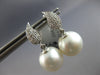 ESTATE .22CT DIAMOND & AAA SOUTH SEA PEARL 18K WHITE GOLD LEAF HANGING EARRINGS