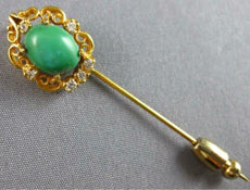 ANTIQUE .08CT DIAMOND & AAA GREEN TURQUOISE 14K YELLOW GOLD OVAL LAPEL PIN 27520