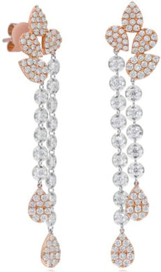 2.10CT DIAMOND 14K WHITE & ROSE GOLD 3D DOUBLE TEAR DROP CHANDELIER FUN EARRINGS