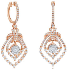 LARGE 1.95CT DIAMOND 18KT ROSE GOLD FLOWER DOUBLE TEAR DROP BOW HANGING EARRINGS