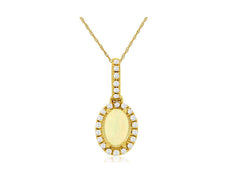 .62CT DIAMOND & AAA OPAL 14KT YELLOW GOLD 3D OVAL & ROUND HALO FLOATING PENDANT