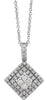 ESTATE .52CT DIAMOND 18KT WHITE GOLD FLOWER GEOMETRICAL SQUARE FLOATING PENDANT