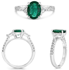 1.86CT DIAMOND & AAA EMERALD PLATINUM 3D ROUND TRILLION & OVAL ENGAGEMENT RING