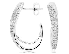 ESTATE .47CT DIAMOND 14KT WHITE GOLD 3D TWO ROW UMBRELLA HANGING EARRINGS