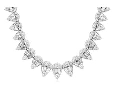 4.0CT DIAMOND 14KT WHITE GOLD ROUND & BAGUETTE MULTI PEAR SHAPE TENNIS NECKLACE