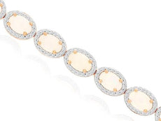 7.4CT DIAMOND & AAA OPAL 14KT ROSE GOLD 3D OVAL & ROUND CLASSIC TENNIS BRACELET