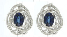 2.30CT DIAMOND & AAA SAPPHIRE 14KT WHITE GOLD 3D OVAL & ROUND HANGING EARRINGS