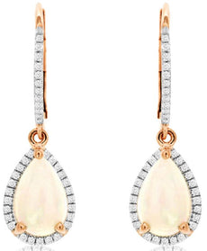 1.72CT DIAMOND & AAA OPAL 14K ROSE GOLD PEAR SHAPE & ROUND HALO HANGING EARRINGS