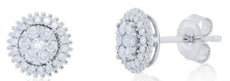 .43CT DIAMOND 14KT WHITE GOLD CLASSIC ROUND FLOWER INVISIBLE HALO STUD EARRINGS