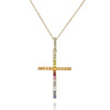 .39CT DIAMOND & AAA MULTI COLOR SAPPHIRE 14KT YELLOW GOLD CROSS FLOATING PENDANT