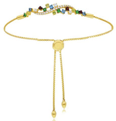 1.08CT DIAMOND & AAA MULTI GEM 14KT YELLOW GOLD DOUBLE WAVE ADJUSTABLE BRACELET
