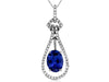1.52CT DIAMOND & AAA TANZANITE 14KT WHITE GOLD 3D OVAL & ROUND FLOATING PENDANT