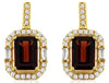 1.76CT DIAMOND & AAA GARNET 14K YELLOW GOLD EMERALD CUT & ROUND HANGING EARRINGS