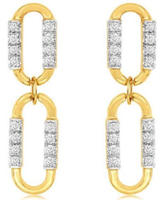 ESTATE .48CT DIAMOND 14K 2 TONE GOLD DOUBLE OVAL PAPERCLIP LINK HANGING EARRINGS