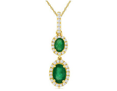 .80CT DIAMOND & AAA EMERALD 14KT YELLOW GOLD OVAL & ROUND DOUBLE FLOWER PENDANT