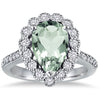 LARGE 5.0CT DIAMOND & AAA GREEN AMETHYST 14KT WHITE GOLD PEAR SHAPE & ROUND RING