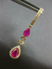 2.22CT DIAMOND & AAA RUBY 18K YELLOW GOLD 3D PEAR SHAPE & ROUND HANGING EARRINGS