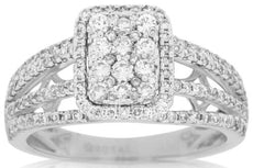 1.0CT DIAMOND 14KT WHITE GOLD 3D ROUND CLUSTER INVISIBLE RECTANGULAR FUN RING