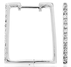 0.21CT DIAMOND 14KT WHITE GOLD 3D CLASSIC ROUND SQUARE HUGGIE HOOP EARRINGS